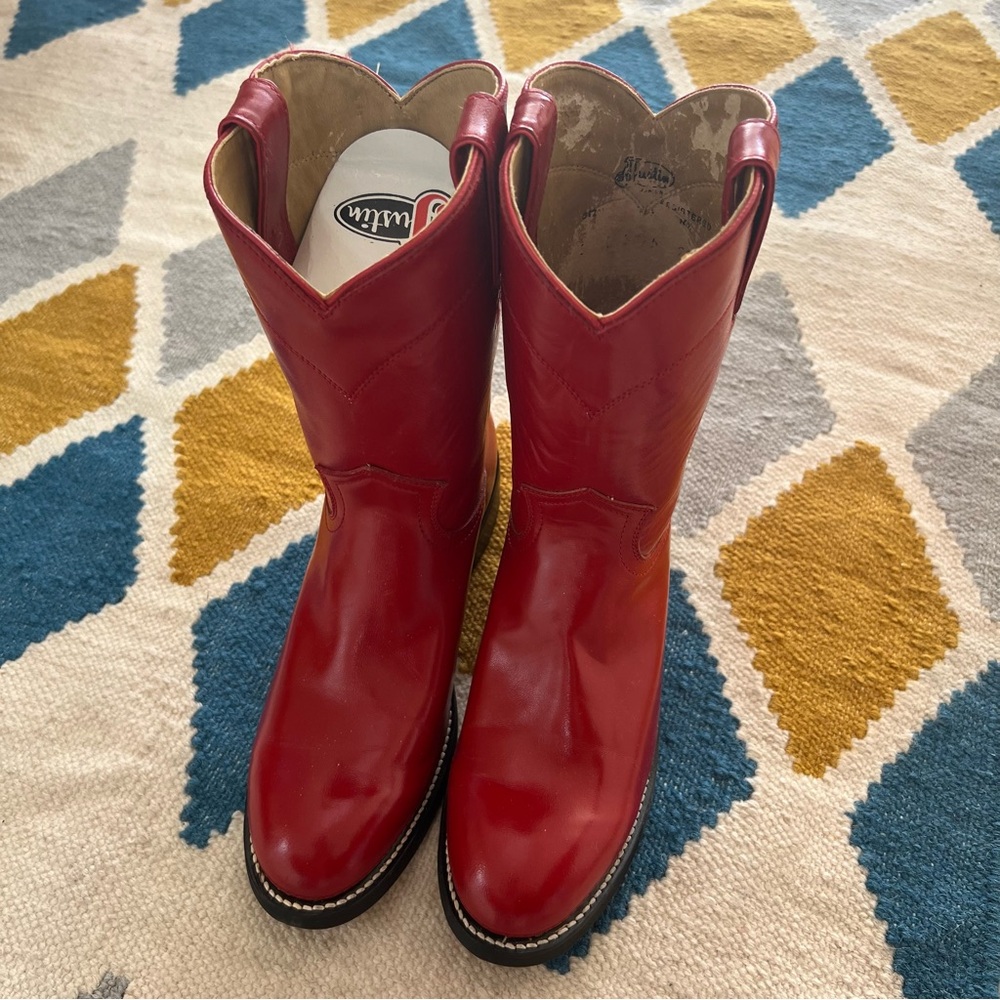 Justin junior Red Leather Roper Cowboy boots Women’s Size 5D, Child 3D